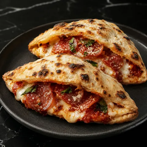 Campfire pepperoni pizza s'mores with melted mozzarella and basil
